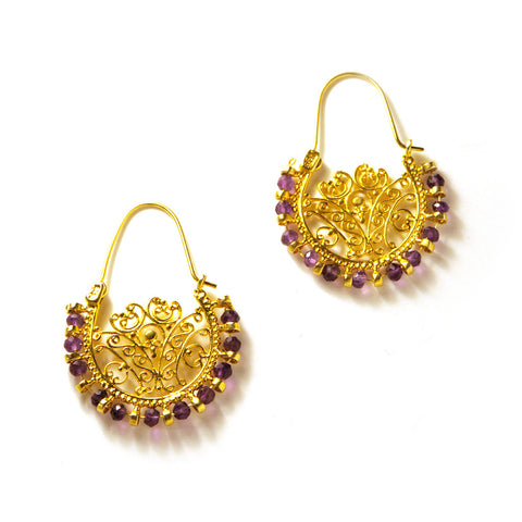 Lace Hoop Earrings : Amethyst