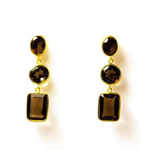 3 Drop Earrings : Smoky Quartz