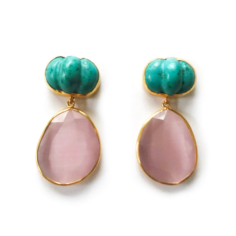 2 Drop Earrings (L-size) : Turquoise x Cateye