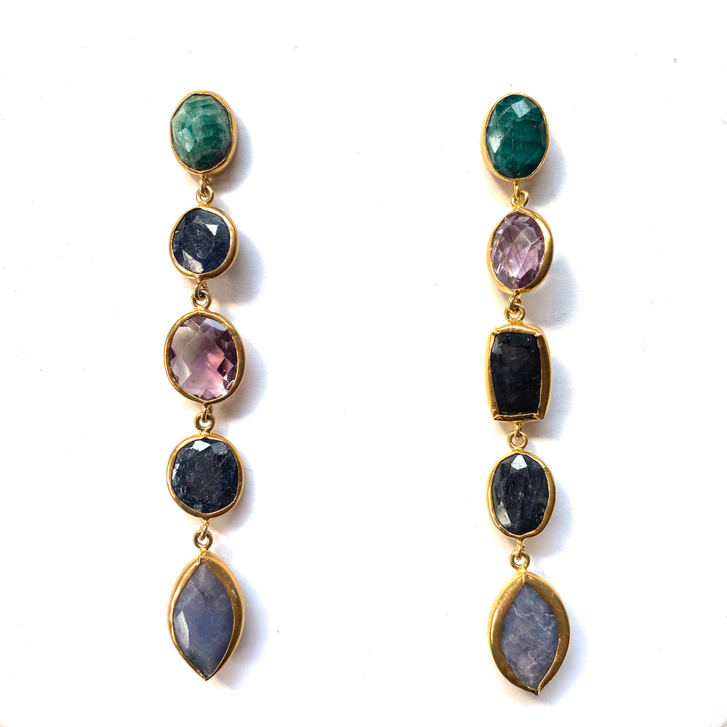 5 Drop Earrings : Emerald x Amethyst x Sapphire